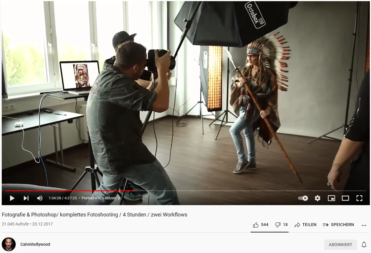 Fotografie & Photoshop/ komplettes Fotoshooting / 4 Stunden / zwei Workflows kostenloses Video Tutorial von Calvin Hollywood