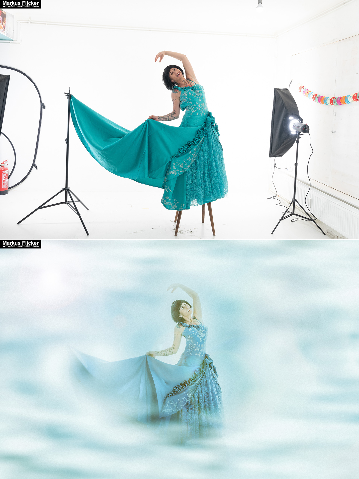 Das blaue Kleid mit Female Model Little Crazyinkedgirl Tattoomodel Compositing Adobe Photoshop