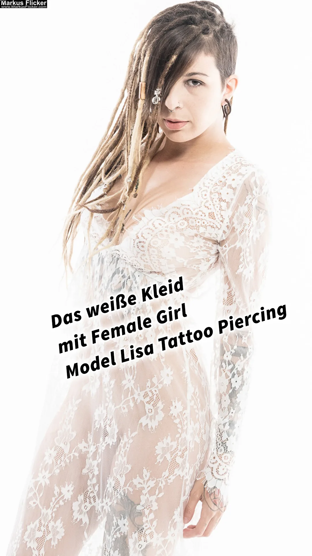 Das weiße Kleid mit Female Girl Model Lisa Tattoo Piercing inkl. 37 Fototipps und Bildideen