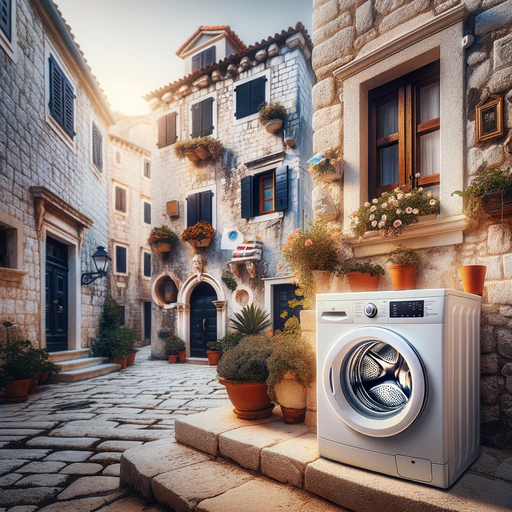 Waschmaschine vor einer schönen Häuserfront in Bale Kroatien. Retuschieren ja oder nein?! Mache das Beste aus deinem Motiv statt alles zu retuschieren! Fotografieren und Filmen mit dem Smartphone für Fotos und Videos: Smartphone-Fotografie: Profi-Tipps mit dem Handy für Freizeit, Hobby und Business