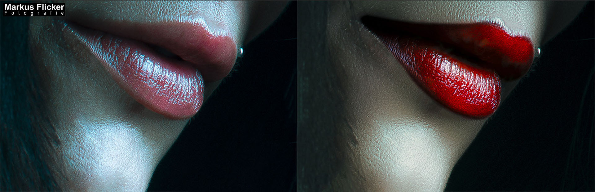 Bildbearbeitung, Postproduktion, DigiArt und Retusche von Fotos. Rote Lippen Portrait Retusche