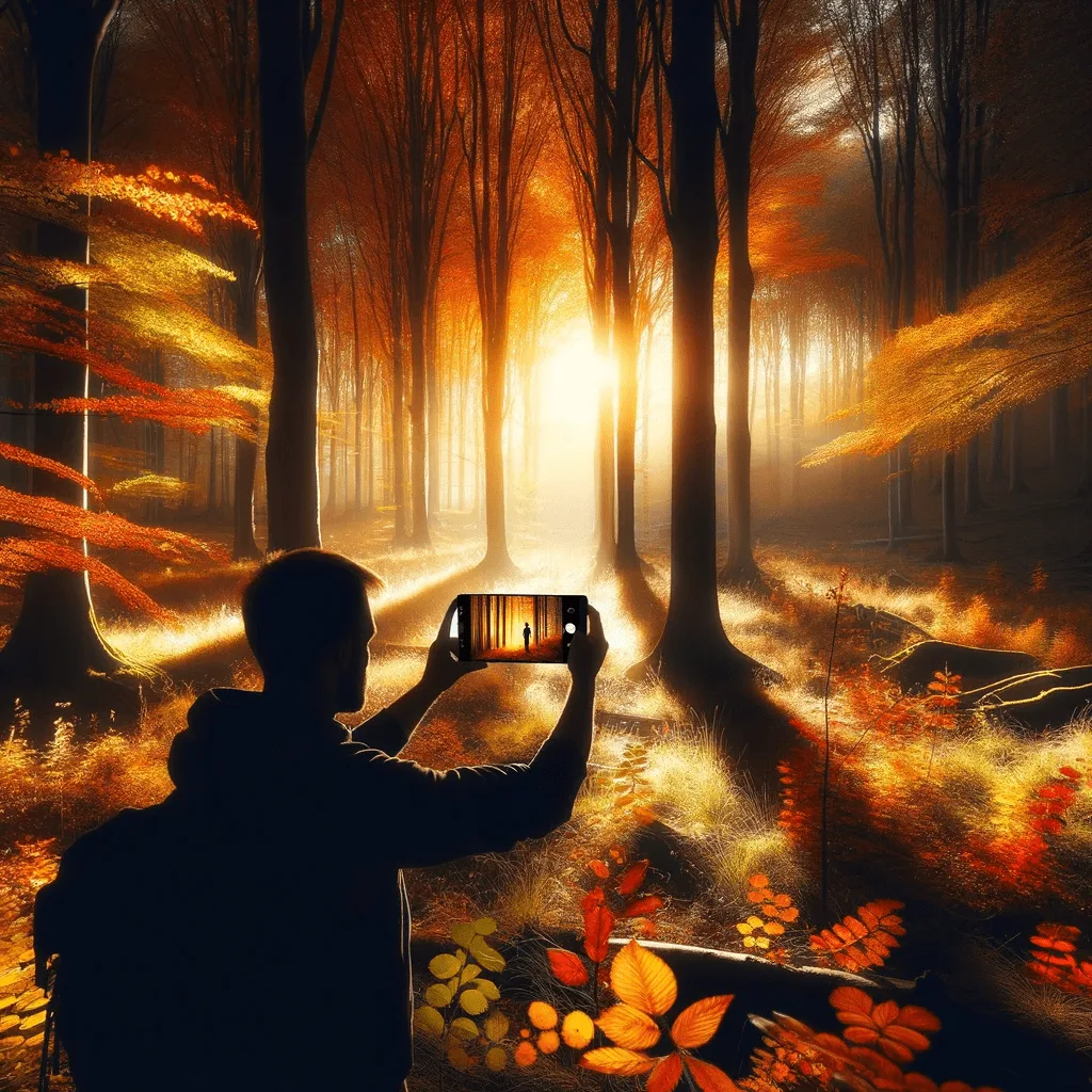Gegenlichtfoto im Herbstwald auf einer Lichtung inkl. 37 Fototipps und Bildideen. Fotografieren und Filmen mit dem Smartphone: Bessere Fotos und Videos mit dem Handy für Freizeit, Hobby und Business