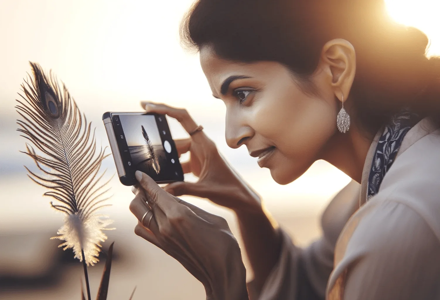 Fototipp mit dem Smartphone: Nahe ran und tief runter statt aus der Hüfte schießen! Feder im Gegenlicht. Fotografieren und Filmen mit dem Smartphone: Bessere Fotos und Videos mit dem Handy für Freizeit, Hobby und Business