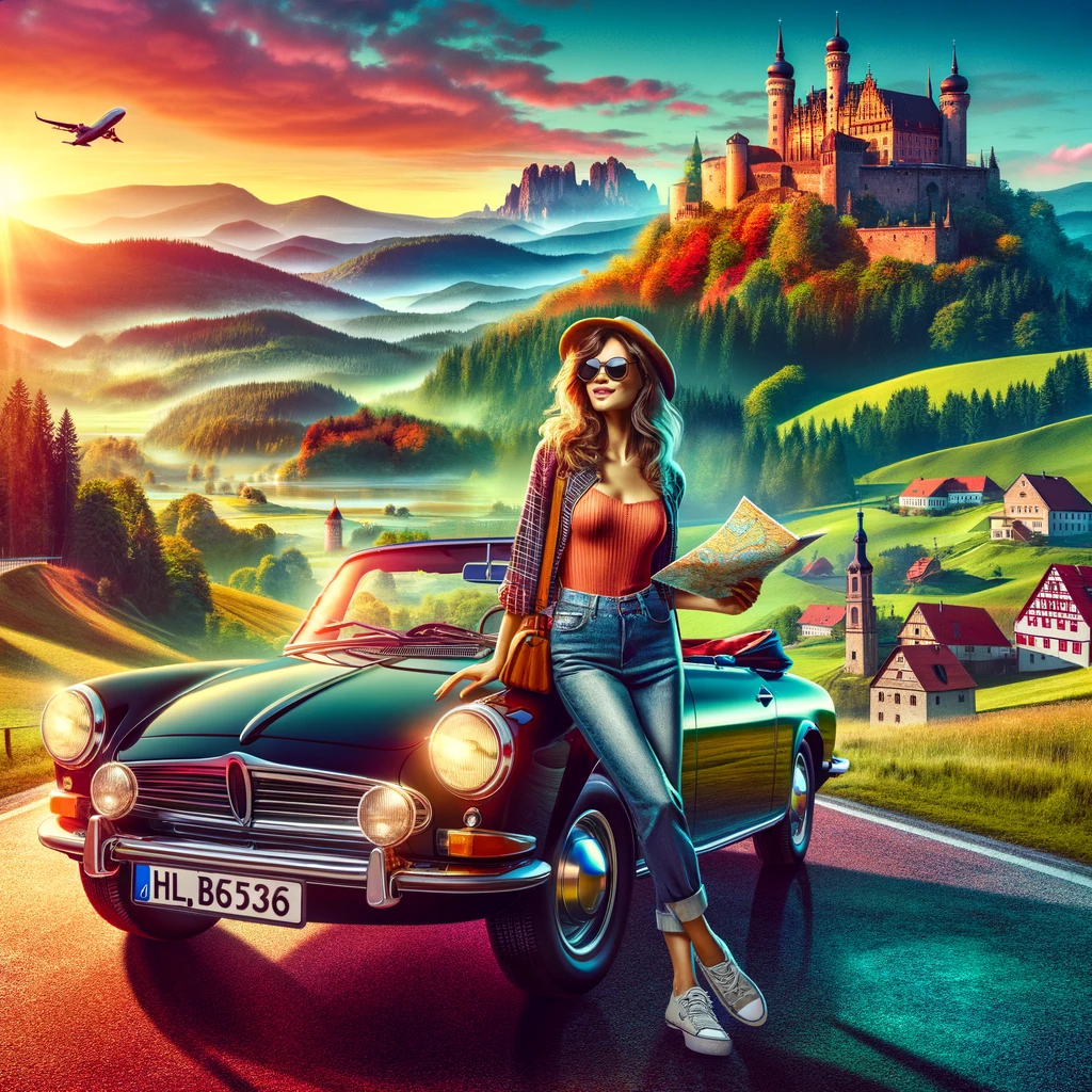 Deutschland: Roadtrip in Europa. Autobahnen und kulturelle Highlights. Reisen mit dem Auto innerhalb der EU. Citytrips, Camping, Landschaft, Rundfahrt mit dem PKW, romantische Städte und Urlaubsinspiration