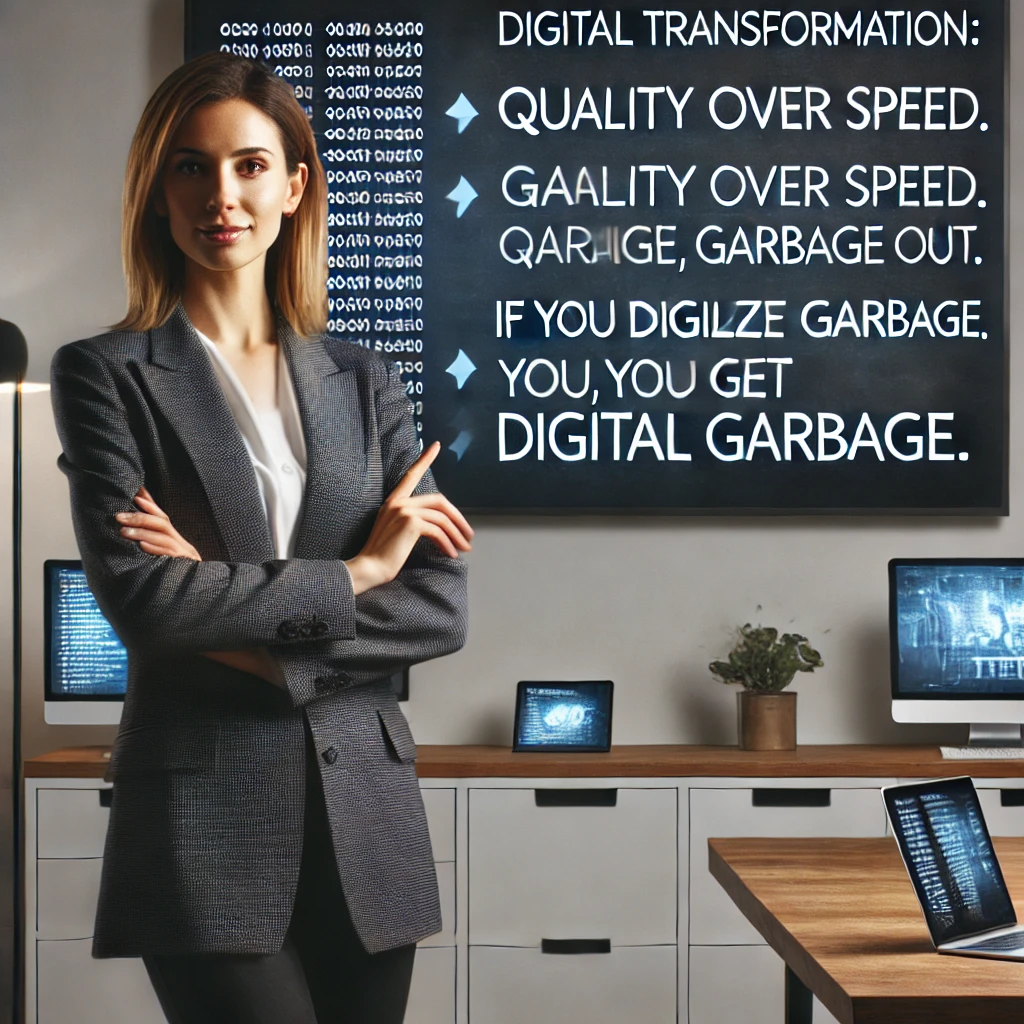 Digitale Transformation: Qualität geht vor Geschwindigkeit. Shit In Shit Out. Wenn du Scheiße digitalisierst bekommst du digitale Scheiße.