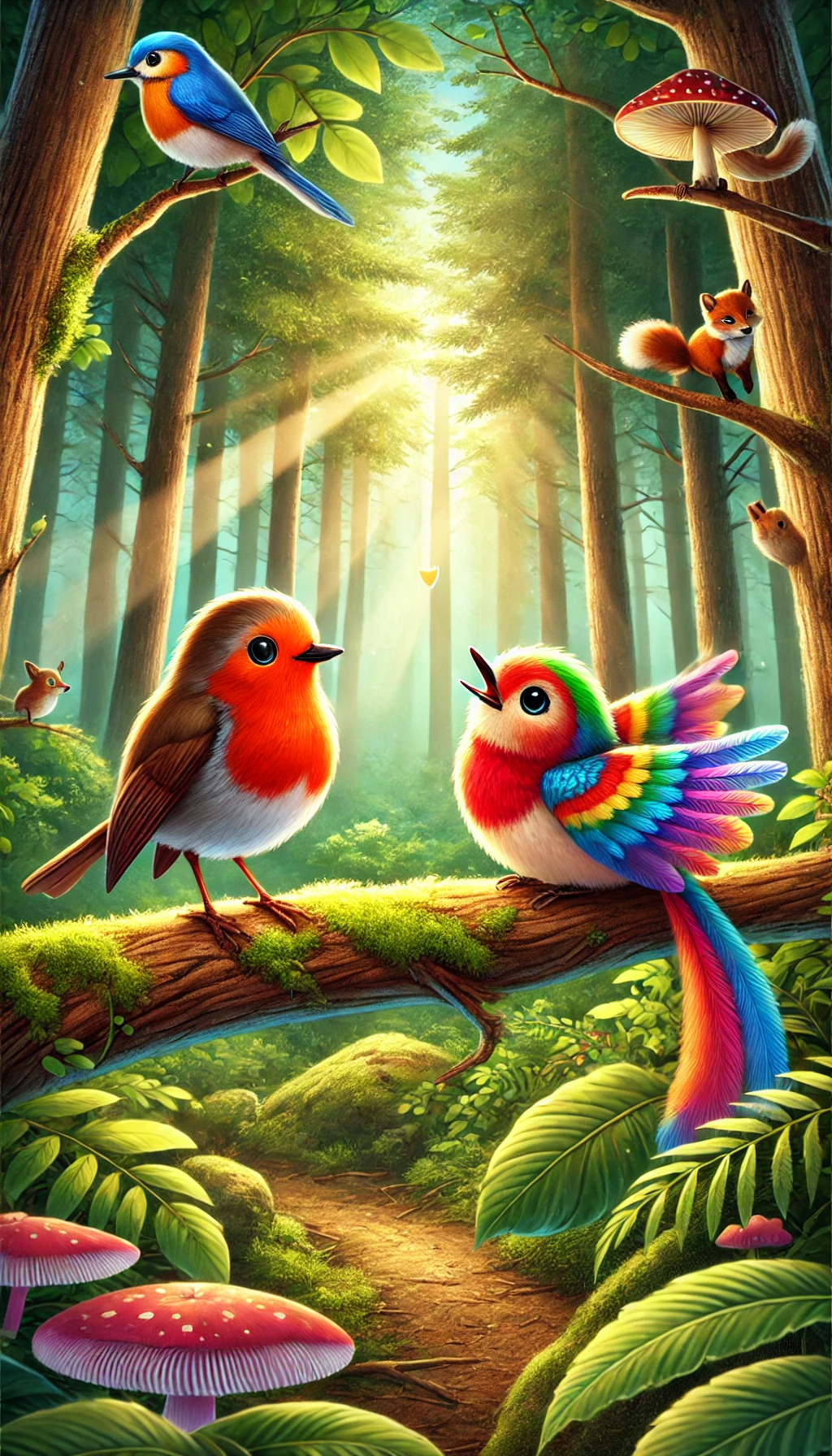 Der kleine Mut von Rotkehlchen Robin. 30 Spannende und lehrreiche Kindergeschichten im Wald. Die mutigen Freunde des Waldes. Abenteuer im Herzen des Zauberwaldes. Tierische Helden und ihre magischen Reisen.