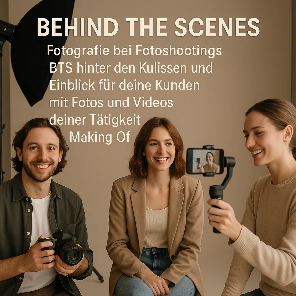Behind the scenes Fotografie bei Fotoshootings BTS hinter den Kulissen und Einblick für deine Kunden mit Fotos und Videos deiner Tätigkeit Making Of Behind the scenes Fotografie bei Fotoshootings BTS hinter den Kulissen und Einblick für deine Kunden mit Fotos und Videos deiner Tätigkeit Making Of