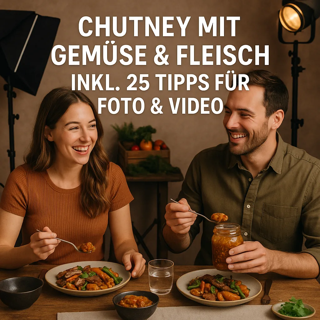 Speisen Lebensmittel Tabletop Fotostudio Imagefotos Produktfotos Chutney mit Gemüse und Fleisch inkl. 25 Tipps für Foto und Video
