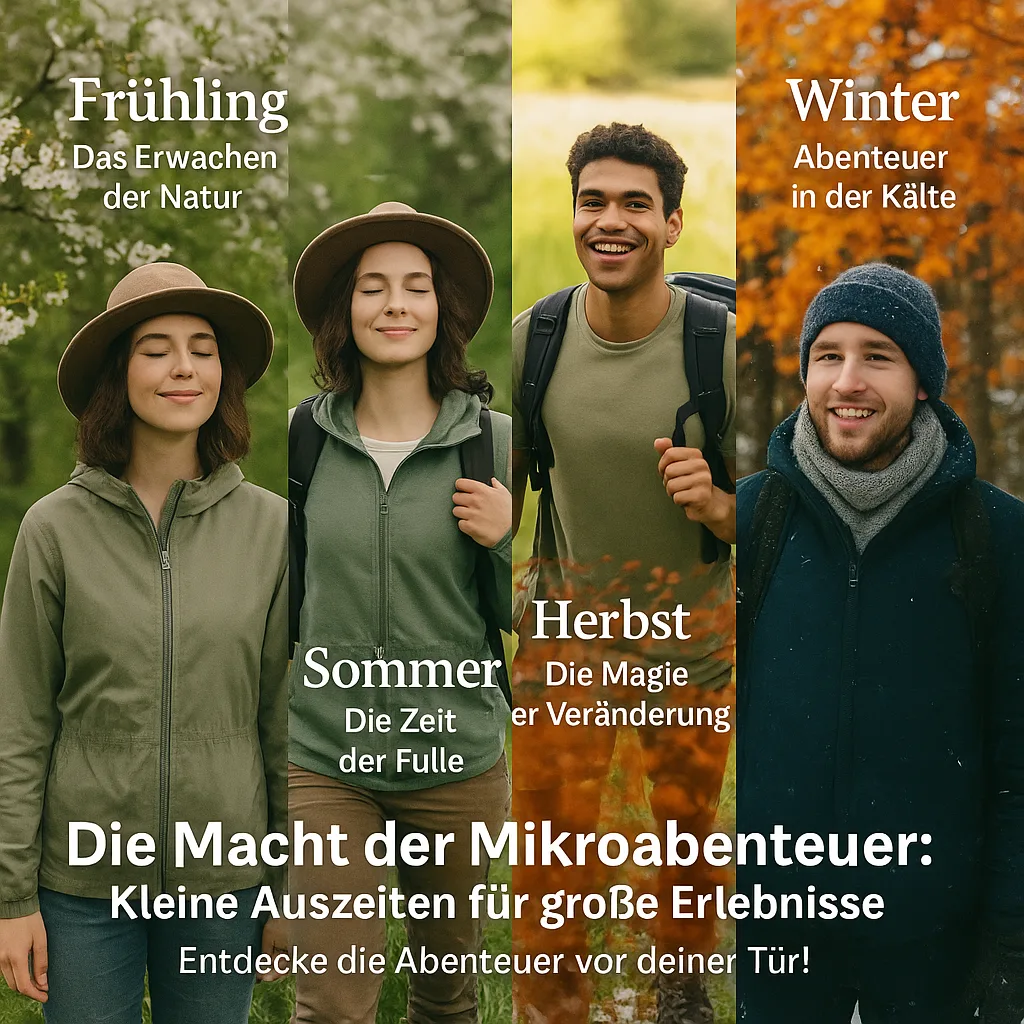 Mikroabenteuer: Saisonale Herausforderungen. Frühling: Das Erwachen der Natur. Sommer: Die Zeit der Fülle. Herbst: Die Magie der Veränderung. Winter: Abenteuer in der Kälte. Die Macht der Mikroabenteuer: Kleine Auszeiten für große Erlebnisse: Entdecke die Abenteuer vor deiner Tür!