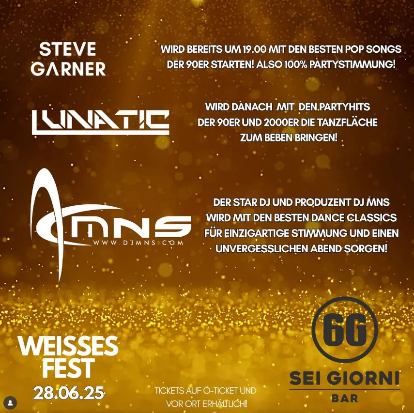 Weisses Fest Sei Giorni Bar 6G Gleisdorf Steiermark Eine Nacht in Weiß