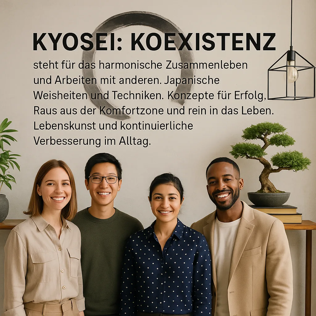 Kyosei: Koexistenz steht für das harmonische Zusammenleben und Arbeiten mit anderen. Japanische Weisheiten und Techniken. Konzepte für Erfolg. Raus aus der Komfortzone und rein in das Leben. Lebenskunst und kontinuierliche Verbesserung im Alltag.
