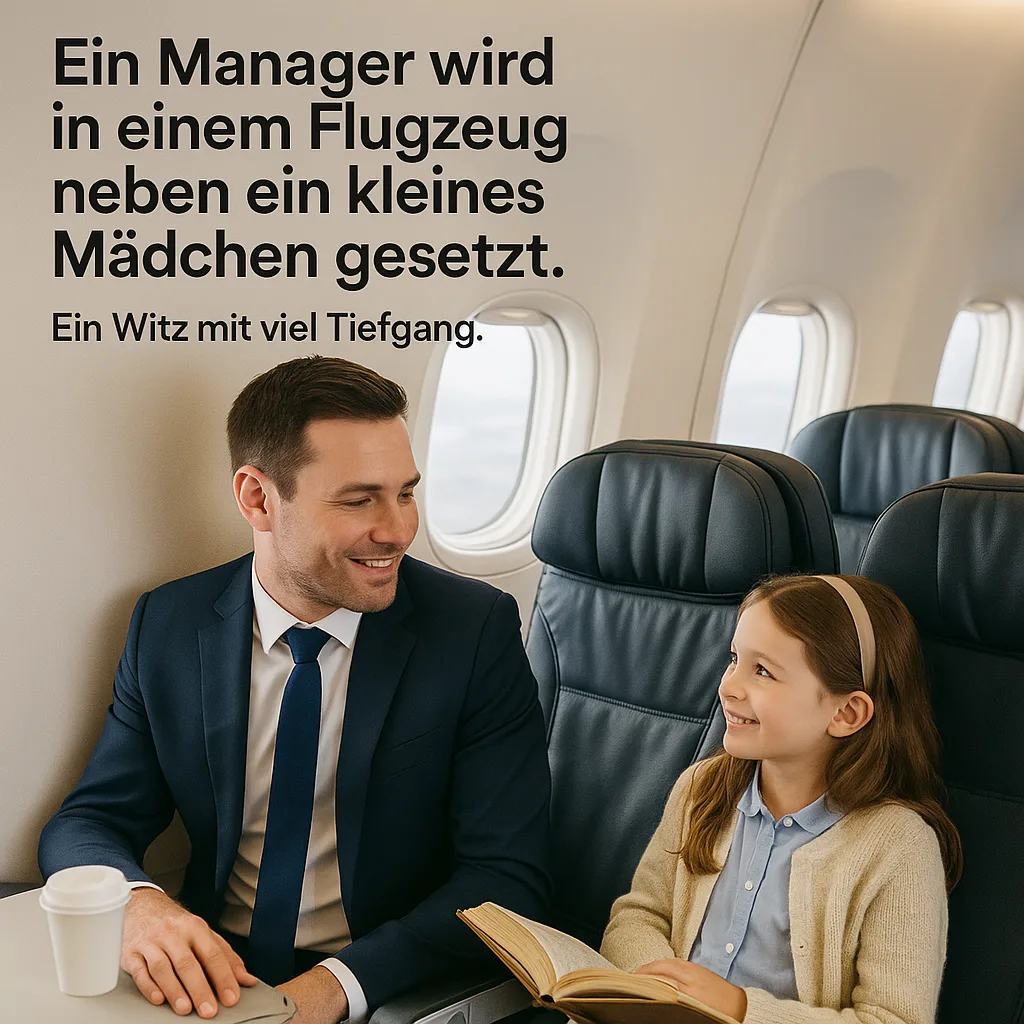 Ein Manager wird in einem Flugzeug neben ein kleines Mädchen gesetzt. Ein Witz mit viel Tiefgang.