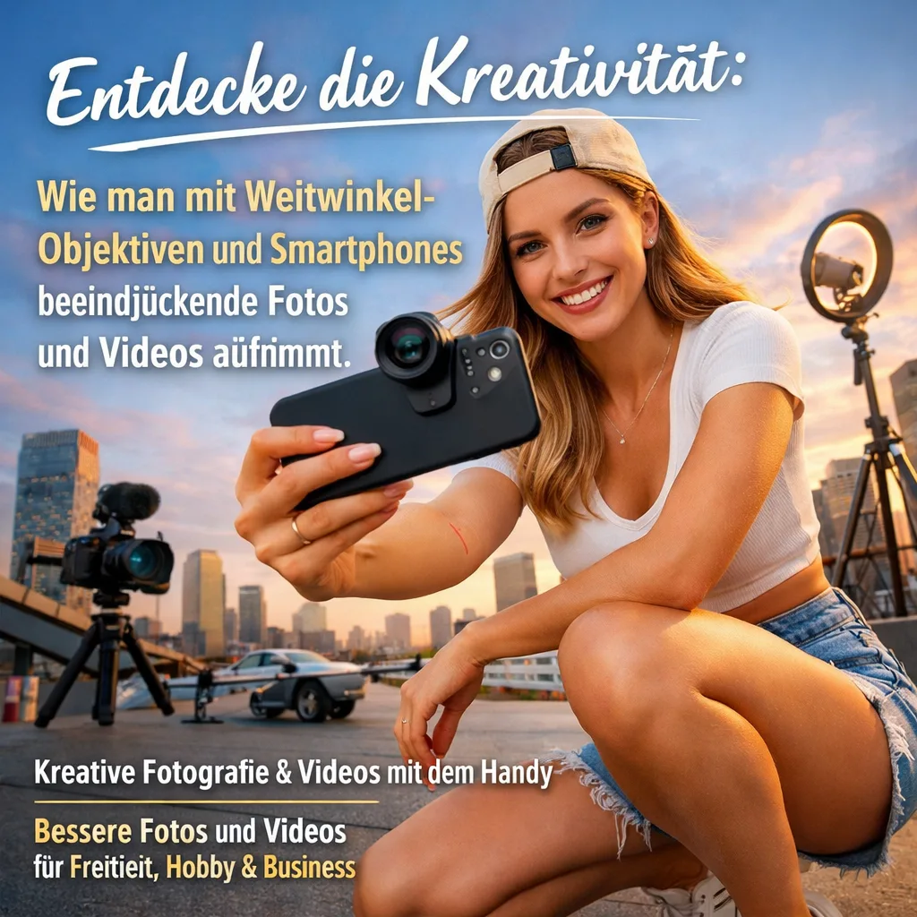 Mehr über den Artikel erfahren Wie man mit Weitwinkel Objektiven und Smartphones beeindruckende Fotos und Videos aufnimmt. Kreative Fotografie, Videos und Bildideen mit dem Handy. Fotografieren und Filmen mit dem Smartphone: Bessere Fotos und Videos mit dem Handy für Freizeit, Hobby und Business