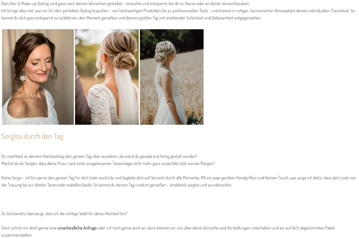 Carina Binder Hair & Make Up Artist carinabinder.com WordPress Website günstig, einfach und effizient