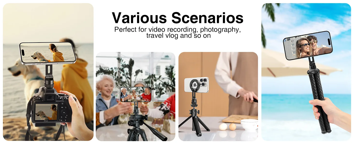 Magsafe Handy Halterung für Stativ und Kamera – Der perfekte Stativ Adapter für iPhone Pro Max, Vlogging & Fotografie Magnetische Handy Halterung Stativ, Magsafe Stativ Adapter - Aluminium Kamerastativhalterung mit 1/4" Schraube & Cold Shoe - Kompatibel mit iPhone