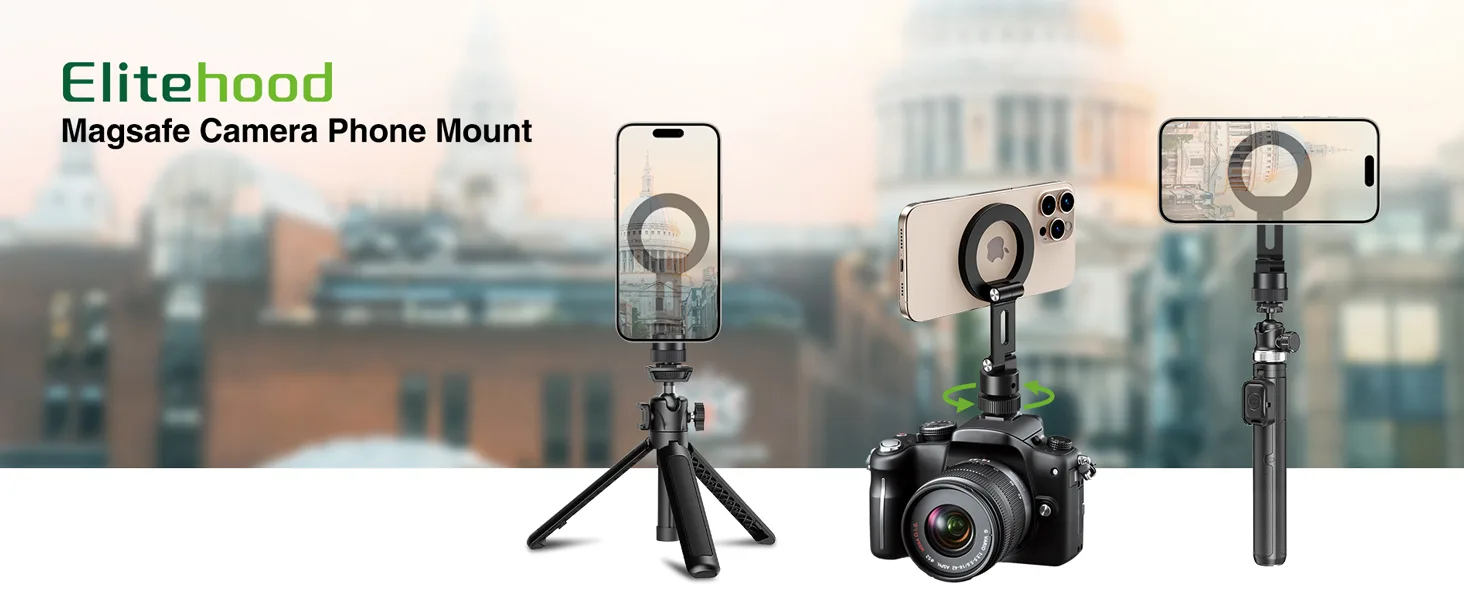 Magsafe Handy Halterung für Stativ und Kamera – Der perfekte Stativ Adapter für iPhone Pro Max, Vlogging & Fotografie Magnetische Handy Halterung Stativ, Magsafe Stativ Adapter - Aluminium Kamerastativhalterung mit 1/4" Schraube & Cold Shoe - Kompatibel mit iPhone