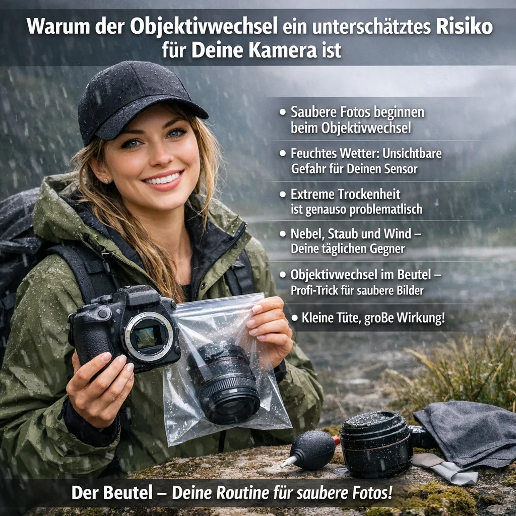 Warum der Objektivwechsel ein unterschätztes Risiko für Deine Kamera ist. Saubere Fotos beginnen nicht am Computer, sondern beim Objektivwechsel.